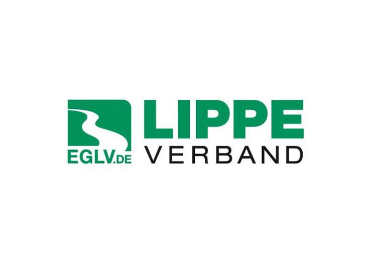 Logo des Lippe Verbandes mit grüner Schrift und einem stilisierten Fluss-Symbol neben der URL EGLV.DE.